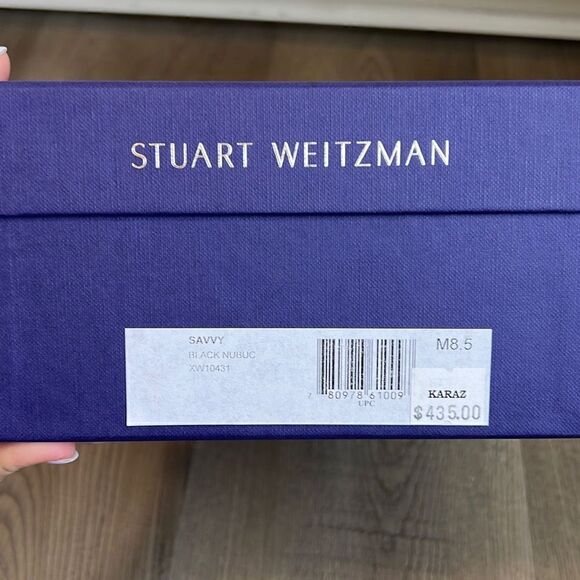 Stuart Weitzman $435 Savvy Side Buckle Black Nubuck Sandals Women’s 8.5 - Picture 4 of 11